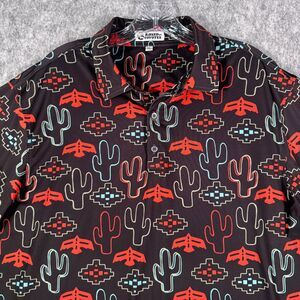 Raised By Coyotes Polo Shirt Mens XL Black Red Southwestern Cactus Aztec
